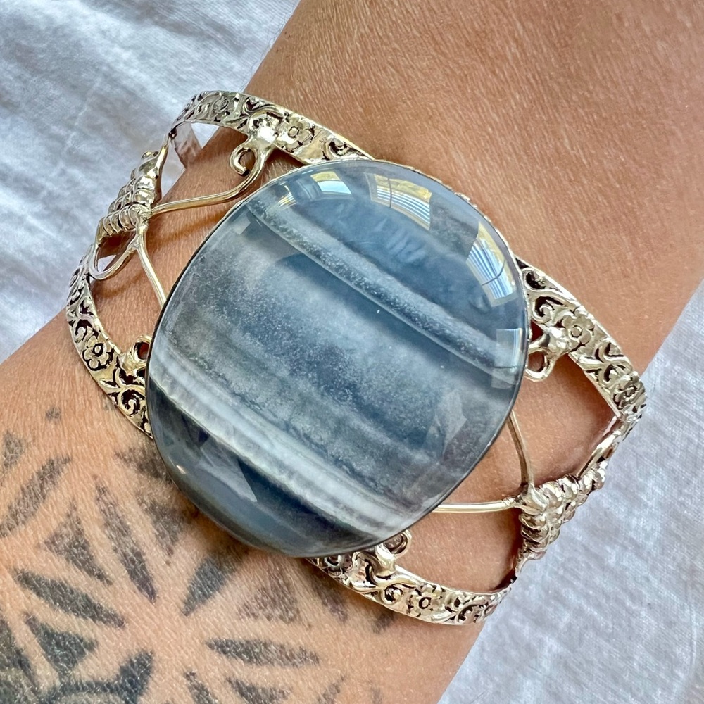 925 WOW! Gorgeous Owyhee Opal Striated Cuff Bracelet